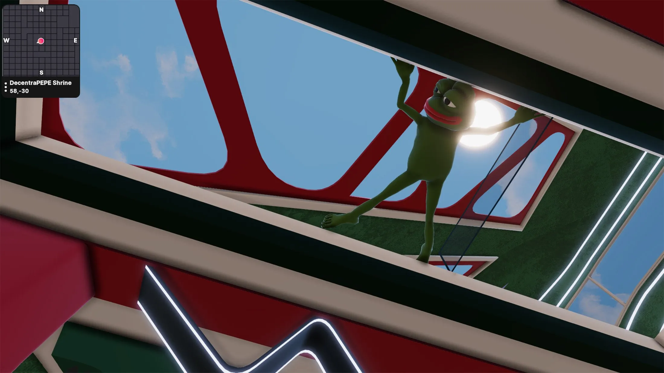 image of a PEPE character from an installation within Decentraland's metaverse art week