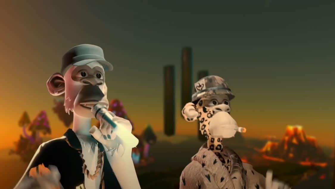 Image of Eminem and Snoop Dogg's Bored Ape Yacht Club NFT avatars performing at VMA