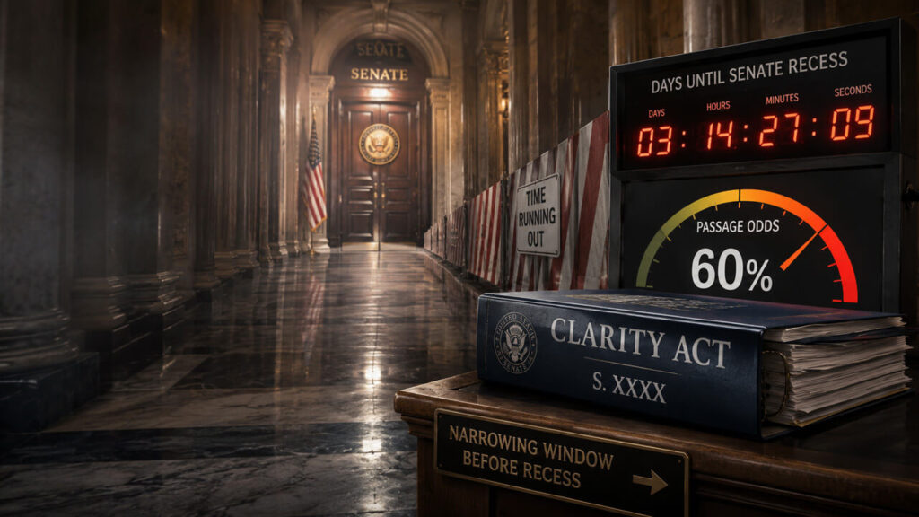 CLARITY Act chances of passage this year falls to 60%, Galaxy Digital says Bitcoin logo