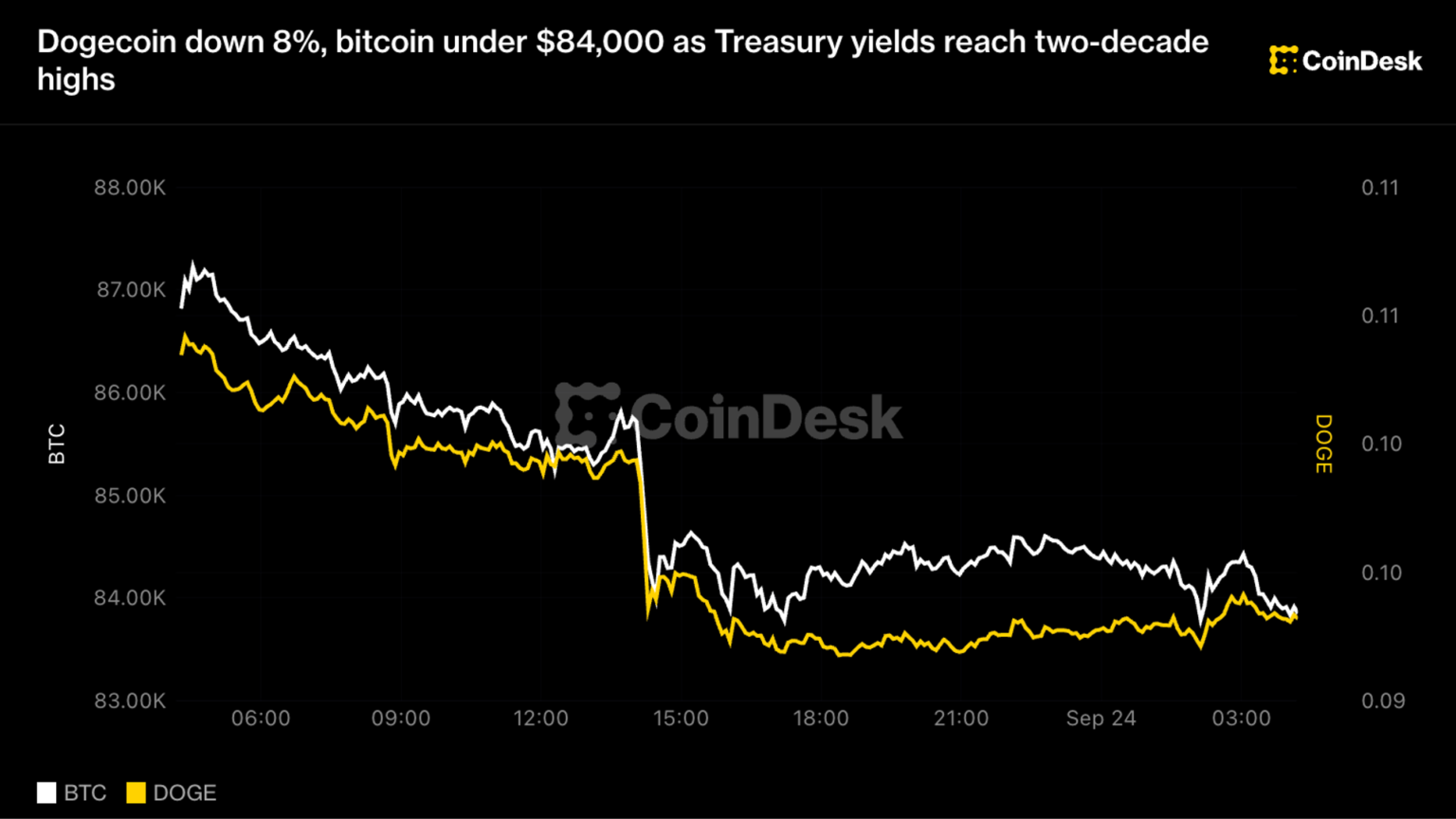 Doge slides 8%, Bitcoin under $84,000 in crypto sell-off